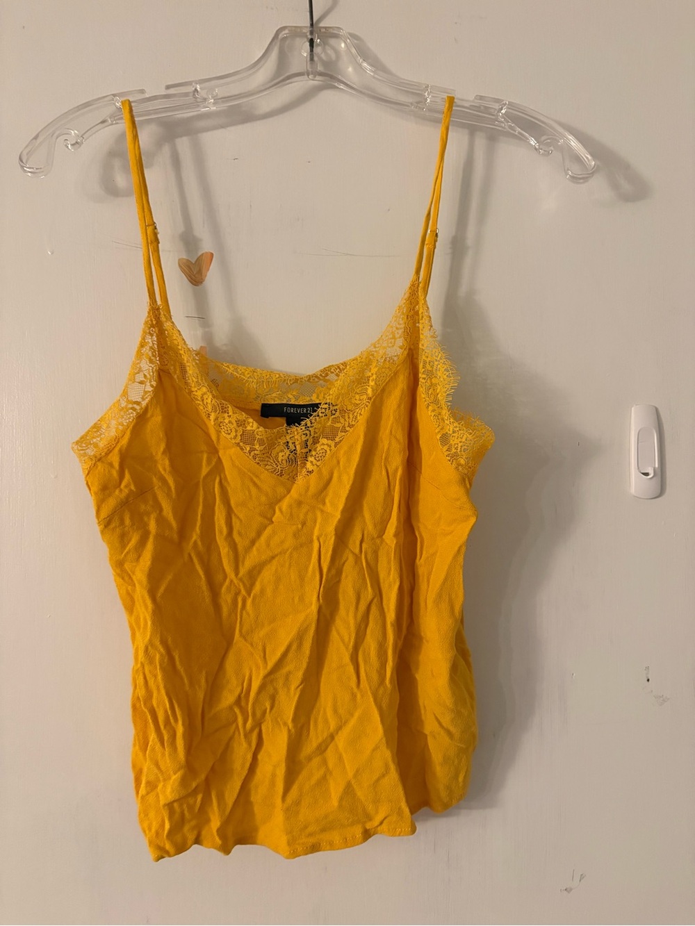 Forever 21 Bright Yellow Lace-Trim Spaghetti Strap Camisole
